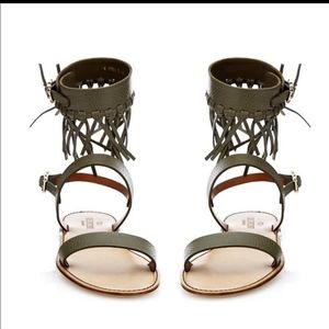 AUTHENTIC VALENTINO GARAVANI GREEN LEATHER  ROCKSTUD STUD FLATS MADE ITALY $980